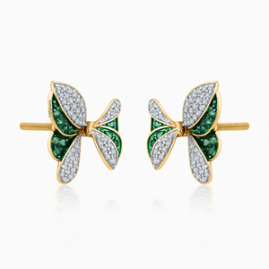 Modernos Pendientes de Diamantes Cultivados en Laboratorio con Gema Verde en Forma de Mariposa para Mujer, Oro de 10K/14K/18K y Plata 925/935 con Baño de Rodio - Product Image 3