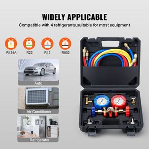 Set di manometri a 3 vie per climatizzatori con tubi da 1,5 m e connettori per refrigeranti R134A, R22, R12, R502, per rubinetto serbatoio Freon - Product Image 3