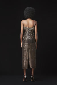 ENZO & LEO Vestido de Lujo de Longitud Media Gema Dorada Ja-guar Cuello en V Profundo Lentejuelas Cintura Natural Silueta Recta Marca Local Vietnam - Product Image 4