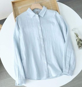 Blusa Casual de Manga Larga para Mujer, de Poliéster/Algodón, Transpirable, Tejida, Estilo Veraniego, Simple, Vintage, Lisa, con Botones al Frente - Product Image 2