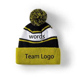 Custom Striped Knit <b>Beanie</b> <b>with</b> <b>Pom</b> <b>Pom</b> Winter Cuffed Hat - Product Image 4
