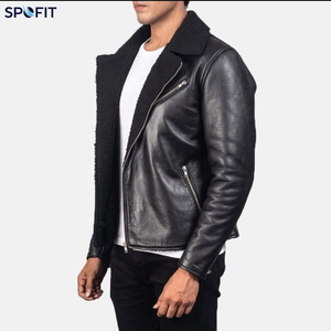 Chaqueta de Moto Personalizada de Cuero Genuino con Forro de Piel Sintética, Cierre de Cremallera, Cuello Plegable, Resistente al Viento, para Otoño - Product Image 5