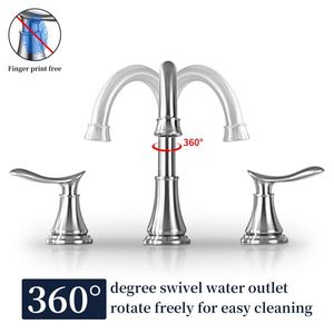 Rubinetto per lavabo bagno a 2 maniglie, 8 pollici, in nichel spazzolato, con beccuccio girevole a 360 gradi, a 3 fori, per lavabo da appoggio - Product Image 3