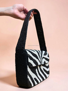 Geometric Pattern Beaded Bohemian Shoulder <b>Bag</b> Crossbody Purse Black <b>White</b> <b>Evening</b> Clutch Party Handbag - Product Image 2