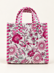 Sac fourre-tout matelassé en coton pour femme Veer Handicrafts QB-002, imprimé palmiers tropicaux rayés bleus, poignées vertes, fermeture éclair, plage - Product Image 5