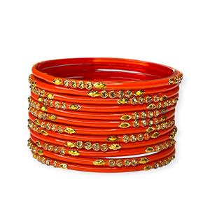 Bracelets en verre orange plaqués or avec perles d'imitation taille ovale, collection pour mariages et événements traditionnels, prix de gros - Product Image 2