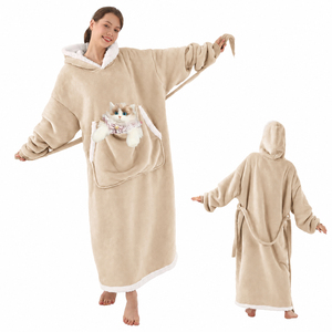 Manta con Capucha Extra Grande de Lujo con Bolsillo para Mascotas, Suave Manta con Capucha de Sherpa para el Hogar en Invierno - Product Image 1