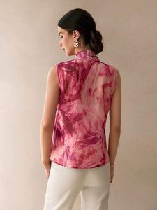 Camisa de Mujer, Chifón Premium con Estampado Completo, Sin Mangas, para Uso Casual y de Oficina - Product Image 2