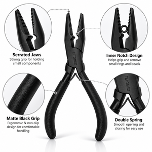 Kit d'outils de pose de perles pour extensions capillaires en or, en acier inoxydable, avec pince de fermeture et d'élimination de micro-perles, enfileur de boucles, poignée blanche ZetomedPro - Product Image 4