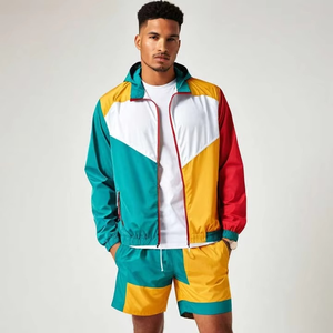 Custom Lightweight Men's Nylon Windbreaker Shorts Set High Quality Windproof Design Plus Size Stylish Side Button Short Set - Product Image 3