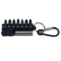 Porte-embouts porte-clés MRM 8 pièces PH1-PZ3 noir, pour perçage du bois et perceuse à percussion, finition phosphate de manganèse, 13 cm, personnalisable, TAIWAN
