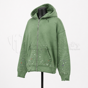 Sudadera con capucha personalizada al por mayor con efecto desgastado y pedrería, estilo vintage streetwear, fabricante y proveedor OEM ODM - Product Image 3