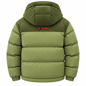 <b>Fly</b> Humble <b>Men's</b> Green Hooded Puffer <b>Jacket</b> Collar Windproof Winter Casual Coat with Patch Logo Zipper Closure wholesale - Product Image 2