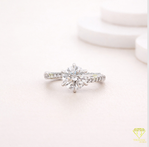 Shiny <b>925</b> Sterling <b>Silver</b> <b>with</b> VVS Moissanite Diamond Pave <b>Ring</b> Classic Engagement Jewelry Gift For Her - Product Image 2