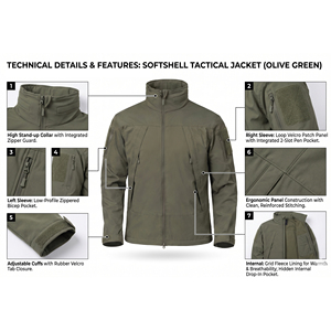 เสื้อแจ็คเก็ตผู้ชายแบบลำลอง คอตั้ง ผ้า softshell ซิปเต็มตัว อุ่นสบายสำหรับฤดูใบไม้ร่วง กันน้ำ ใส่ได้สองด้าน กันลม เหมาะสำหรับกิจกรรมกลางแจ้ง รับผลิตแบบ OEM - Product Image 6