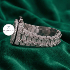 นาฬิกาเพชร Pragalbh Jewels รุ่น Fully Iced Out นาฬิกาโครโนกราฟสุดหรู ตัวเรือนสแตนเลสสตีล ระบบควอตซ์ สำหรับผู้ชาย - Product Image 5