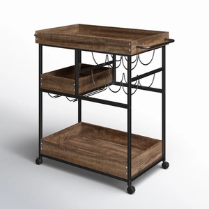 Classic 3-Tier Iron Metal Black Leg Hotel Bar Wood Top Luxury <b>Serving</b> <b>Trolley</b> Rectangle Shape Other Home Decor - Product Image 1