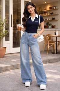 <b>Womens</b> Short Sleeve Polo Shirt Navy White Color Block <b>Collar</b> Preppy Style Casual Top - Product Image 5