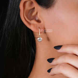 Pendientes de Aro de Oro Amarillo de 14K con Moissanita de Corte Redondo para Mujer, 2.06ct, 2 Piedras, Joyería de Lujo para Aniversario de Bodas, Regalo Chapado en Oro - Product Image 1