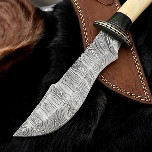 Custom Handmade Damascus Skinner <b>Knife</b> Fixed Blade Outdoor Camping Utility <b>Knife</b> with <b>Bone</b> <b>Handle</b> Leather Sheath OEM Wholesale - Product Image 1