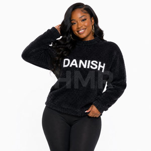 HMR Sorority Sisterhood <b>Black</b> Faux Sherpa Cardigan Crew Neck Thick Knitted Casual Winter Wear Flock Print Text - Product Image 3