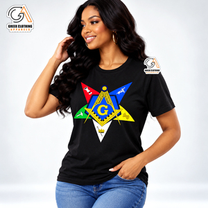 Camiseta Negra Personalizada con Bordado Griego OES para Mujeres, Suéter Casual de Punto con Cuello Redondo, 100% Algodón - Product Image 3