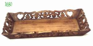 Handmade Sheesham Wood Traditional Floral Design <b>Rectangle</b> Shape Serving Tray with Handles Recyclable Decorative Carrying Tray - Product Image 5