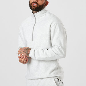Survêtement décontracté gris uni pour homme, 100 % coton respirant, sweat-shirt à demi-zip avec poches latérales, idéal pour l'automne - Product Image 2