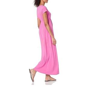 เดรสยาวลำลองสีชมพูสด คอวี แขนสั้น เอวสูง ผ้าเจอร์ซีย์ สำหรับฤดูร้อน แฟชั่นผู้หญิง ผลิตตามสั่งจากโรงงาน - Product Image 3