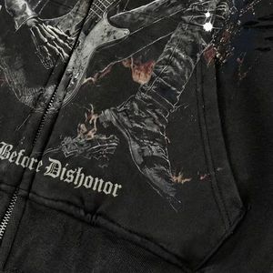 Men's Hoodies & Sweatshirts with Graphic Print Distressed <b>Rhinestone</b> Zip up <b>Jacket</b> Acid Wash Vintage Washed Streetwear Hoodie - Product Image 2