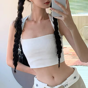 Nuevo Top Deportivo Corto con Cuello Cuadrado y Hombros Anchos Estilo INS para Mujer, Color Blanco - Product Image 3