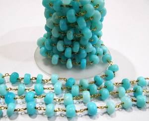 Chaîne de chapelet en opale bleue naturelle, perles rondes lisses de 10 mm, vendue au mètre - Product Image 4