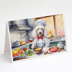 Whimsical A7 Tamaño 5x7 White Poodle the Chef Tarjetas de notas en blanco Paquete de 8 con sobres Tarjetas de felicitación - Product Image 1