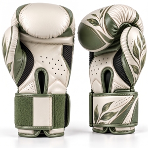 Gants de boxe personnalisés vert olive avec imprimé feuilles crème, rembourrés, pour l'entraînement, fabricant et fournisseur OEM en gros - Product Image 3