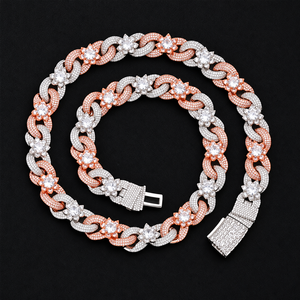 GRA Moissanite Flower Link Chain <b>Necklace</b> Micro Pave Rose Gold <b>Silver</b> Hip Hop Iced Out Jewelry - Product Image 1
