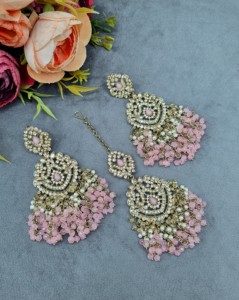 Heavy Choker Necklace With Earrings & Mang Tika Traditional Bridal <b>Wedding</b> <b>Accessories</b> Set for Women Ethnic Jewellery Wholesaler - Product Image 3