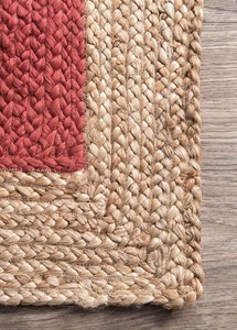 Alfombra Tejida a Mano de Yute Rojo y Natural, Color Sólido, Moderna, Ecológica, Duradera, de Pelo Medio, para Sala de Estar y Decoración del Hogar - Product Image 2