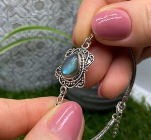 Natural Labradorite <b>Gemstone</b> <b>Bracelet</b> 925 Sterling Silver 7 Inches Handmade Luxury Vintage IGI Certified Women's Gift Jewelry - Product Image 3