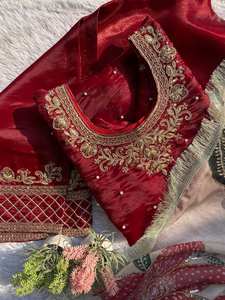 Ensemble Salwar Dupatta traditionnel pour femmes, couleur bordeaux, richement brodé, style pakistanais, tenue de fête, costume ethnique pour mariage - Product Image 5