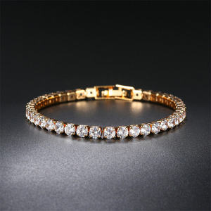Bracelet Tennis Tendance 7 Pouces pour Femme, Chaîne Fine Diamant Rond 4mm, Plaqué Or 14k Anti-ternissement, Vente en Gros Direct Usine - Product Image 1