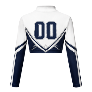 Maillot de cheerleading sublimé bleu marine et blanc à manches longues – Tenue de sport athlétique pour entraînement, performance et compétition - Product Image 2