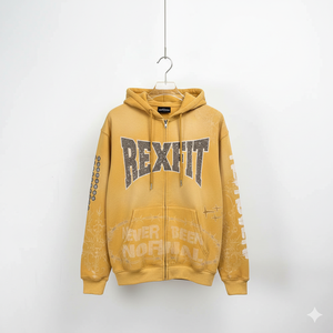 Sweat à capuche unisexe Rexfit Sports, effet délavé, broderie de qualité supérieure, streetwear, fermeture éclair intégrale, OEM - Product Image 1