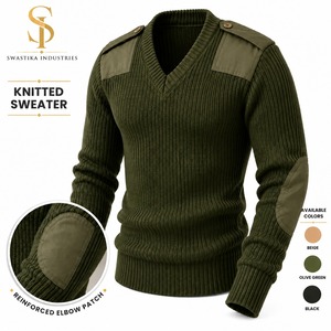 SUPER MS-51 Pull en laine 100% tricoté respirant anti-boulochage et anti-plis à col en V pour homme, bleu foncé et vert olive - Product Image 3