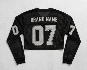 Camiseta Corta Negra Transpirable de Malla con Agujeros, Manga Larga, Estilo Retro Oversize, Jersey de Fútbol Americano, Estampado Personalizado de Marca, Camiseta Casual Y2K - Product Image 5