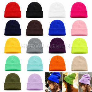 Unisex Rib Knit Beanie Hats Solid Color Warm <b>Winter</b> <b>Caps</b> Cuffed Acrylic Skullies Casual Headwear for Adults 56-60CM Beanie <b>Caps</b> - Product Image 2