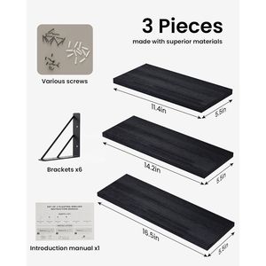 Set di 3 Mensole Galleggianti in Rattan, Organizzatore Minimalista per Spazi Piccoli, Decorazione per Soggiorno, Nero - Product Image 2