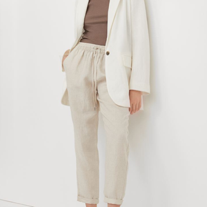 Custom logo Woven Label Summer Women's Loose <b>Wide</b>-<b>leg</b> Cotton <b>Linen</b> Women's <b>Trousers</b> Casual Pants High-waist Straight-<b>leg</b> - Product Image 5