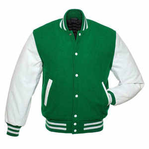 Veste universitaire personnalisée pour homme en laine avec manches en cuir véritable, couleur unie, logo brodé, vestes universitaires - Product Image 1