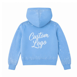 Custom Logo Acid Washed Rhinestone Hoodie For Unisex Heavy Gsm Premium Quality Zipper Hoodie With Kangaroo Pocket For Streetwear - Product Image 2