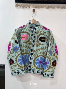 Abrigo Casual de Invierno para Mujer, Estilo Bohemio, Ecológico, Bordado Suzani, de Algodón, Talla Grande, Manga Larga, Cuello Redondo, Estampado Floral - Product Image 2